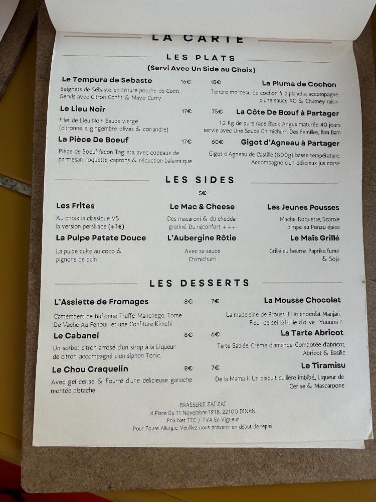 Brasserie Zaï Zaï - Menu Image 2